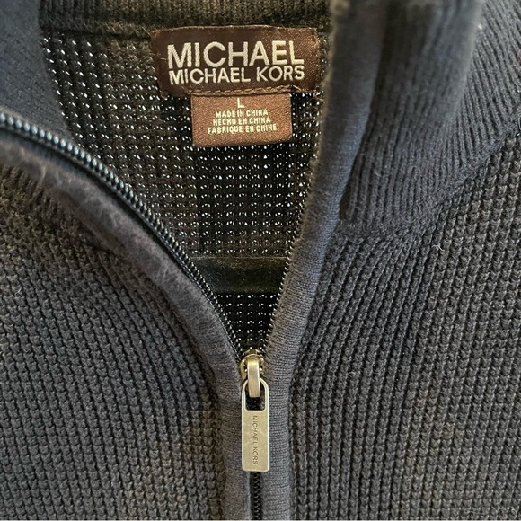 P: Michael Michael Kors Full Zip Black Cardigan waffle knit Sweater Sz L - Picture 3 of 9
